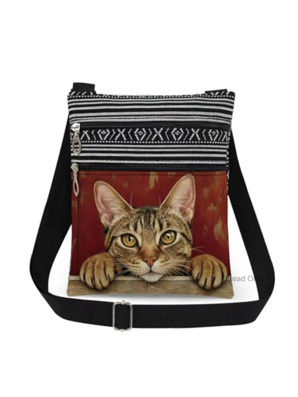 Polyester Cat Crossbody Bag Adjustable Strap Zipper Shoulder Bag